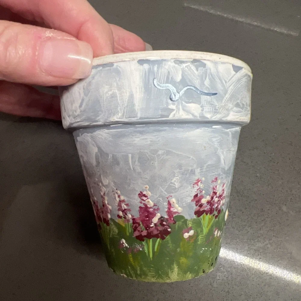 Set of 2 Small Hand Painted Plant Flower Pots With Bunnies